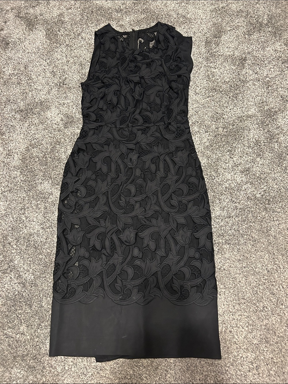 Burberry Black Sleeveless Midi Dress with Textured Floral Detail